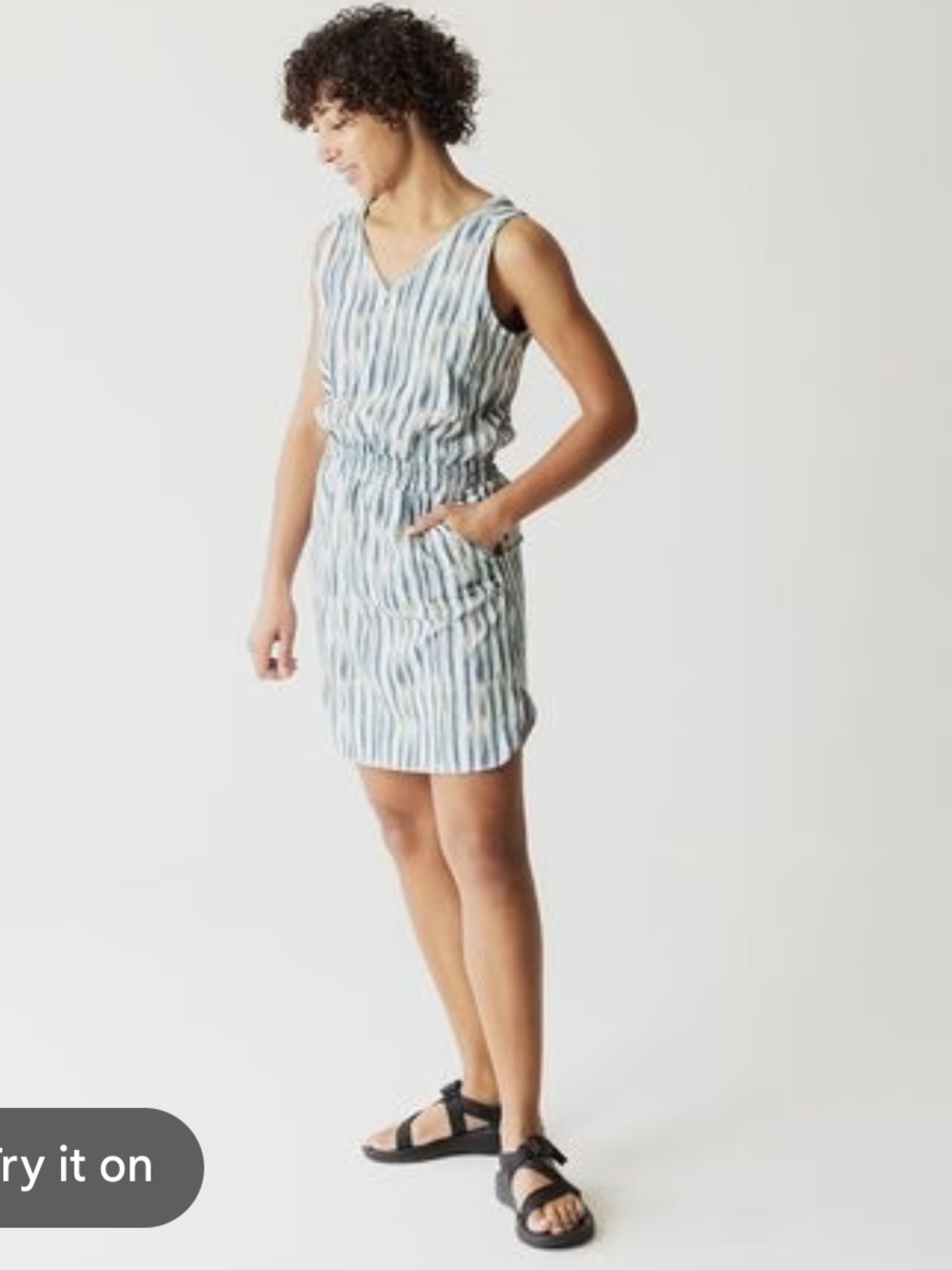 Kavu Ensenada Striped V‑Neck Dress in Blue and White